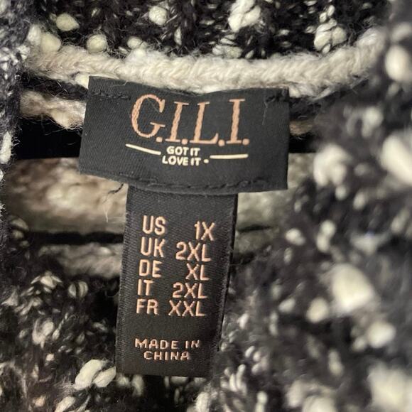 GILI, Size 1X, White, Gray & Tan Chunky Knit Sweater, Turtleneck, Relaxed Fit - Picture 4 of 6